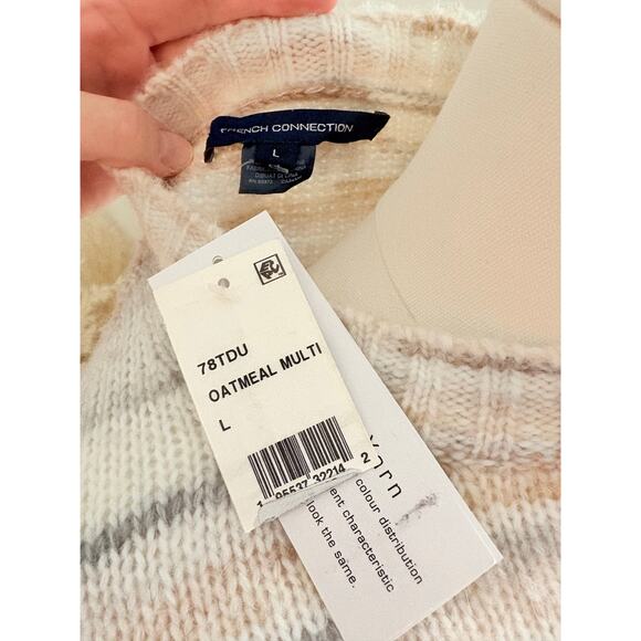 NWT French Connection Marley Space Dye Crewneck Sweater Womens Large Cream Tan - Picture 9 of 9